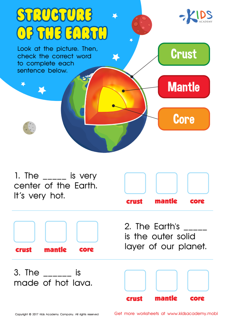 Structure Of The Earth Worksheet Free Printable For Kids