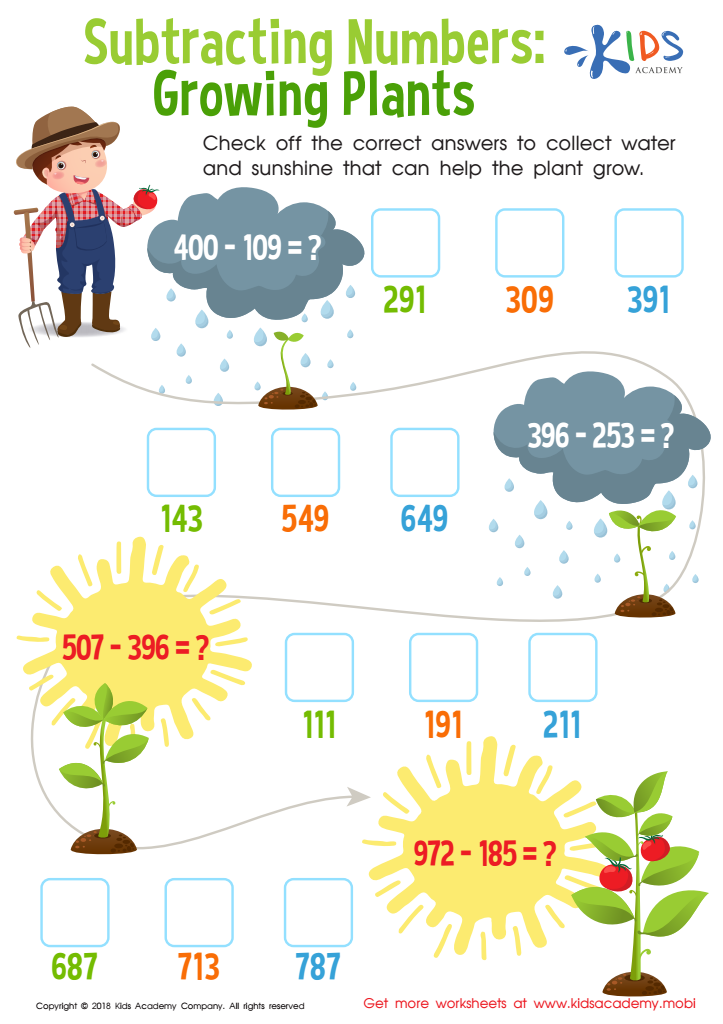 Subtracting Numbers: Growing Plants Worksheet