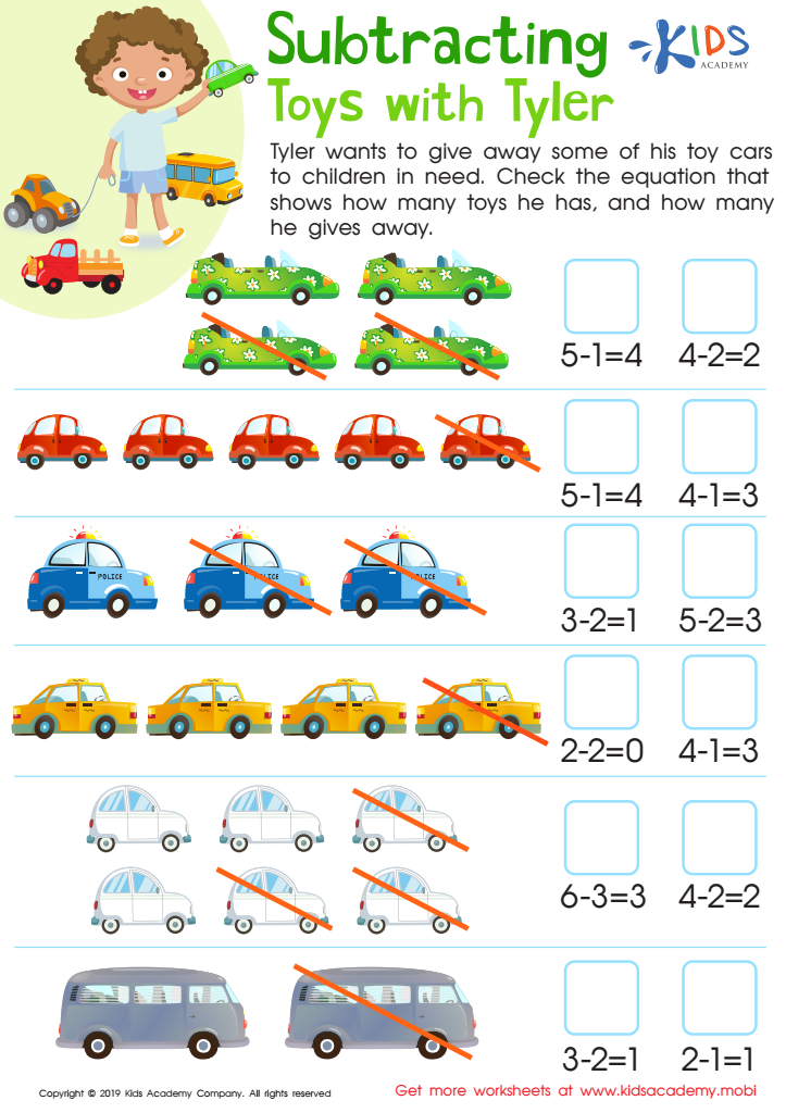 Subtracting Toys with Tyler Worksheet