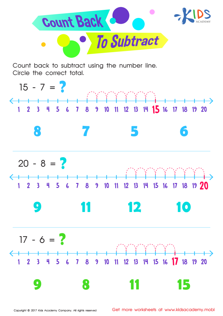 Count Back to Subtract Substraction Worksheet