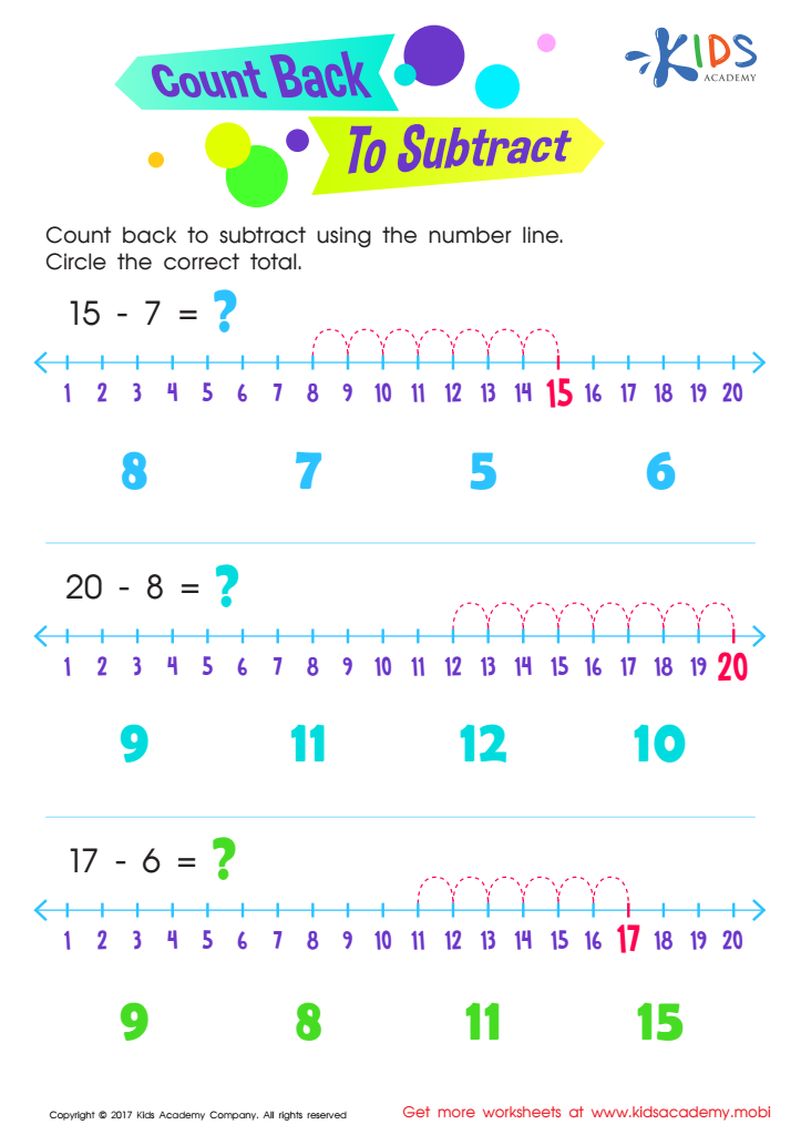 Count Back To Subtract Substraction Worksheet Printable For Children