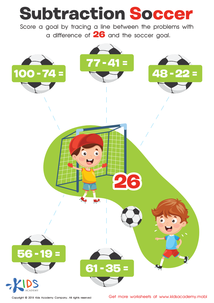 Subtraction Soccer Worksheet