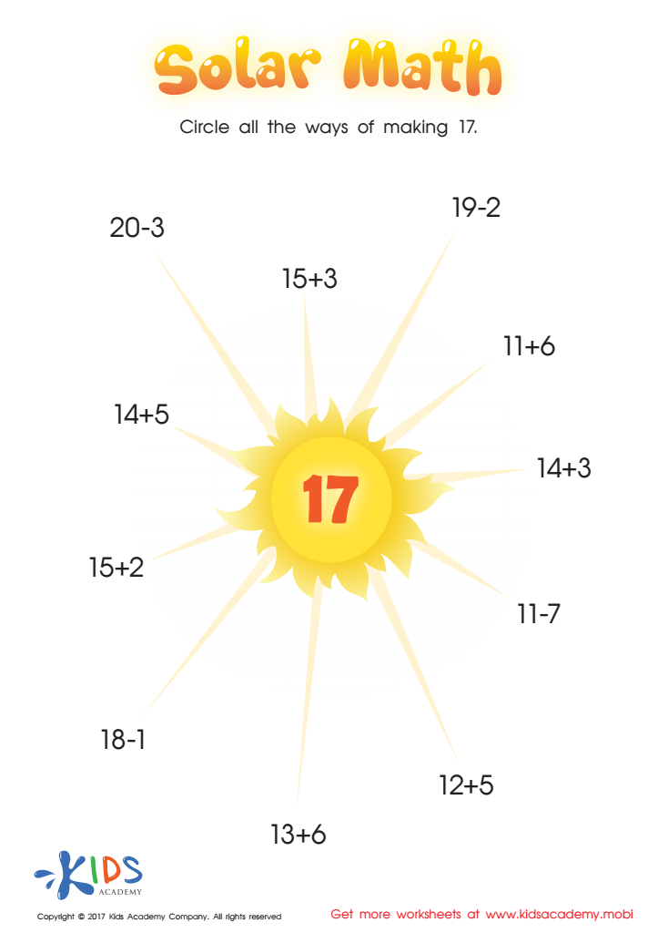 Subtraction worksheet: Solar Math