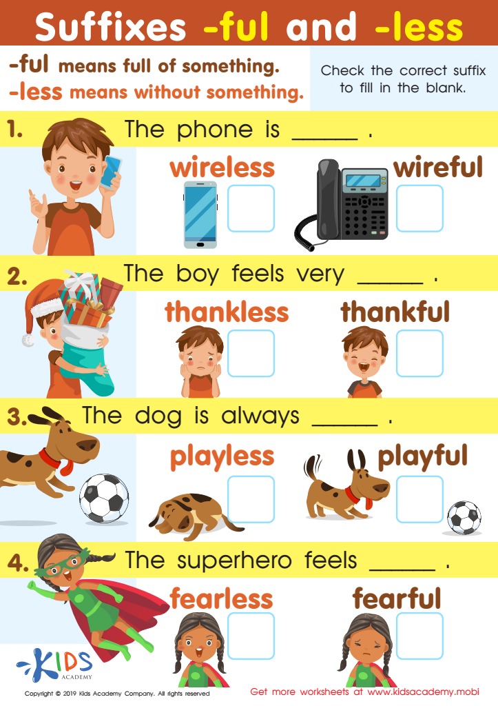 Suffixes –ful and –less Worksheet