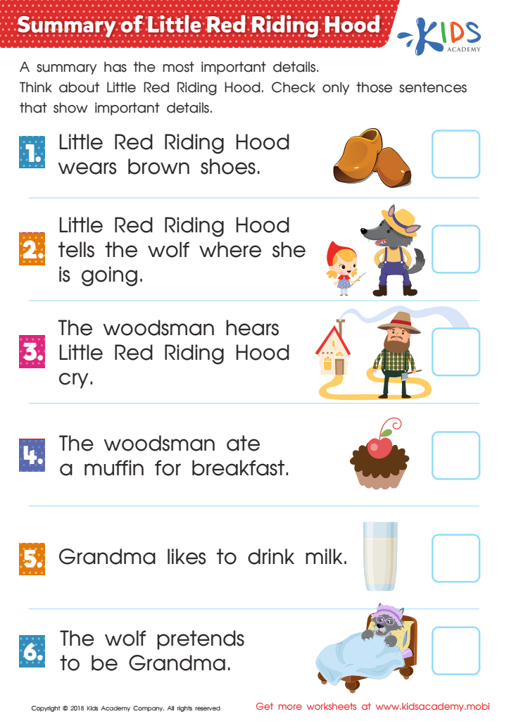 År sælge Forfalske Summary of Little Red Riding Hood Worksheet: Free Printout for Kids