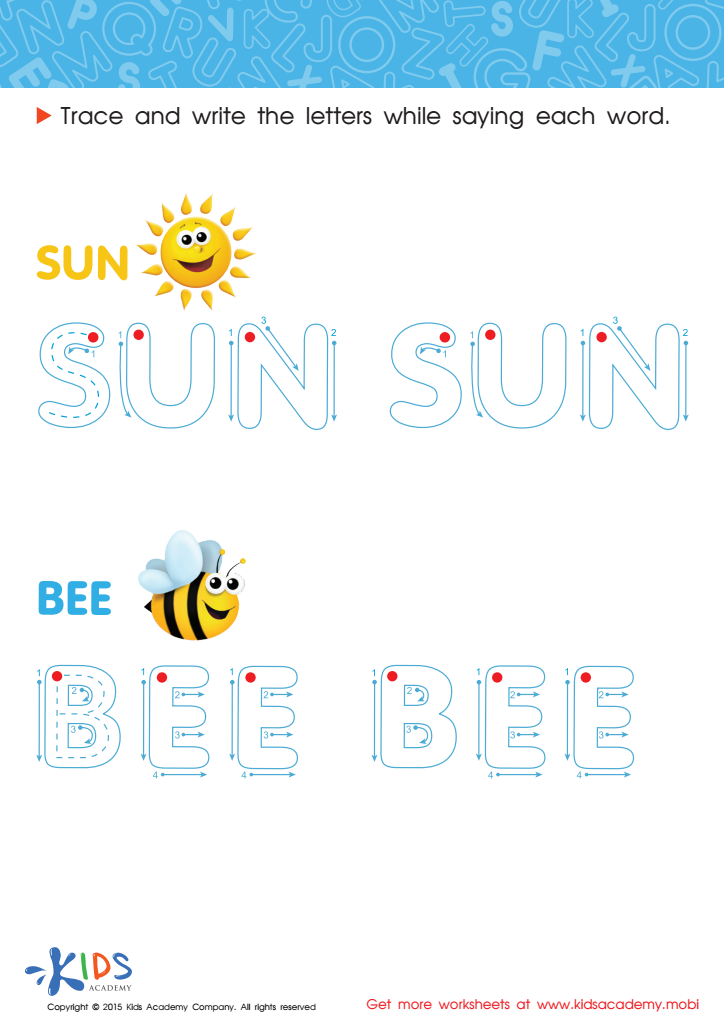 Spelling PDF Worksheets: The Sun and a Bee