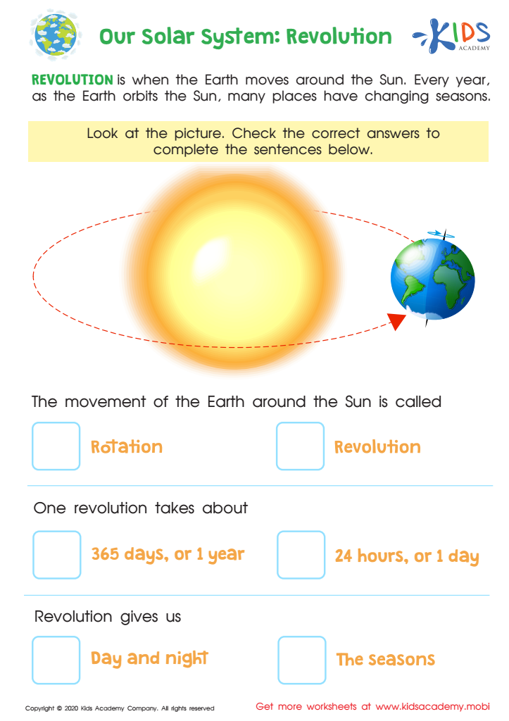 Revolution Printable Worksheet: Our Solar System PDF for Kids