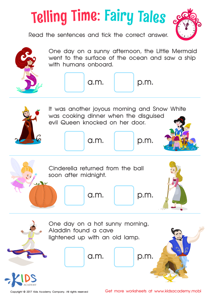 Telling time worksheet: fairy tales