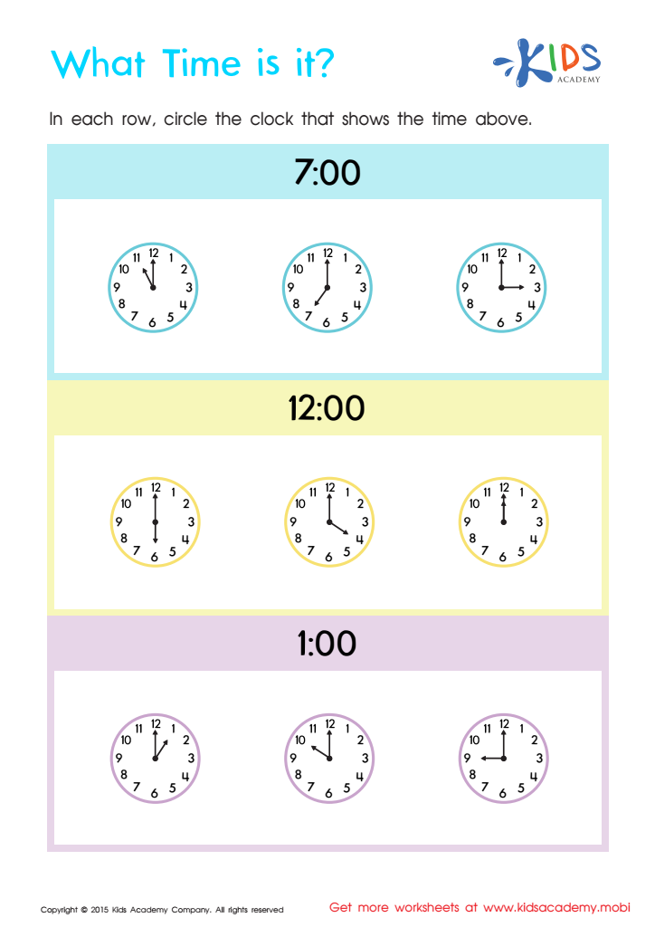 Telling The Time PDF Worksheets, Part 3