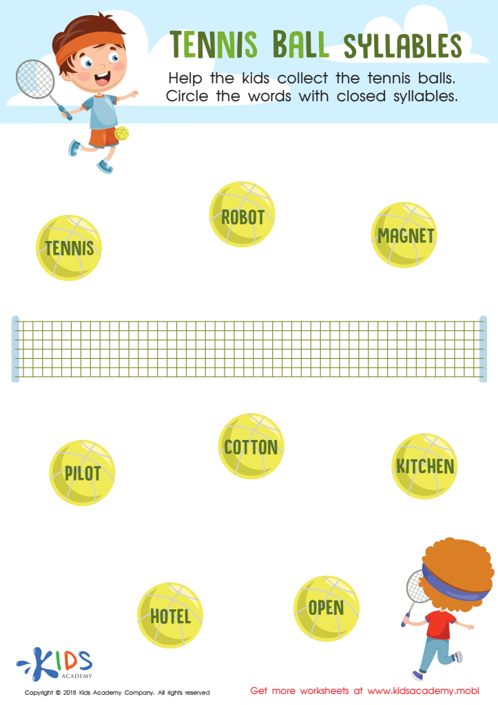 Tennis Ball Syllables Worksheet