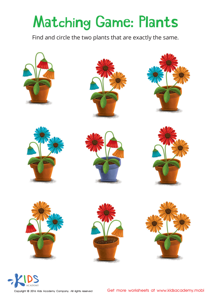 Matching Plants Worksheet Printable Coloring Page For Kids