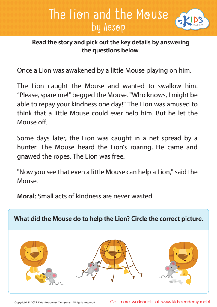 The lion and the mouse sequencing worksheet