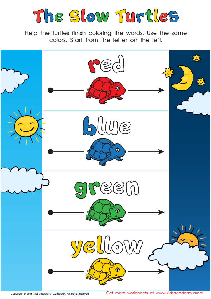 Read from Left to Right: Slow Turtles Worksheet
