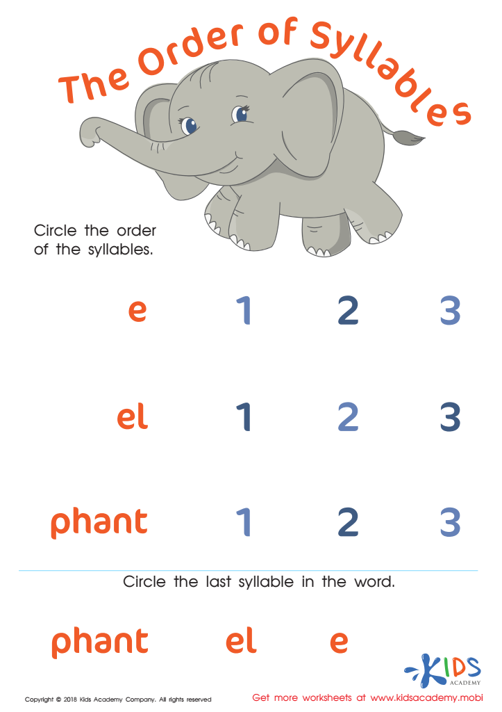 The Order of Syllables Worksheet