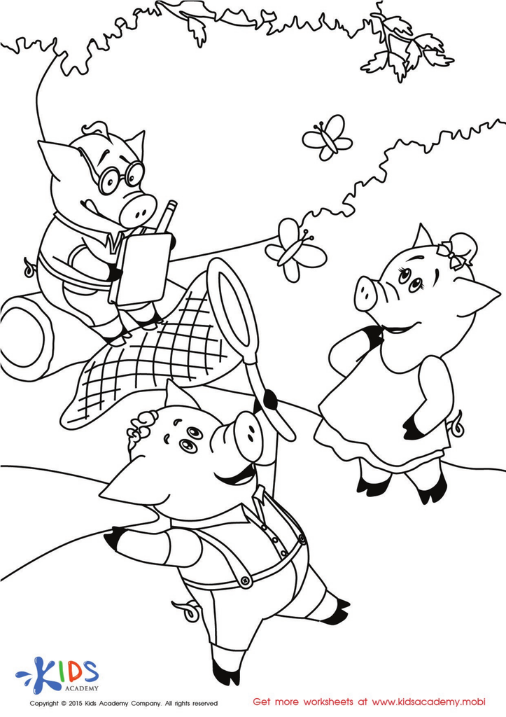 The Three Little Pigs Coloring PDF Worksheet