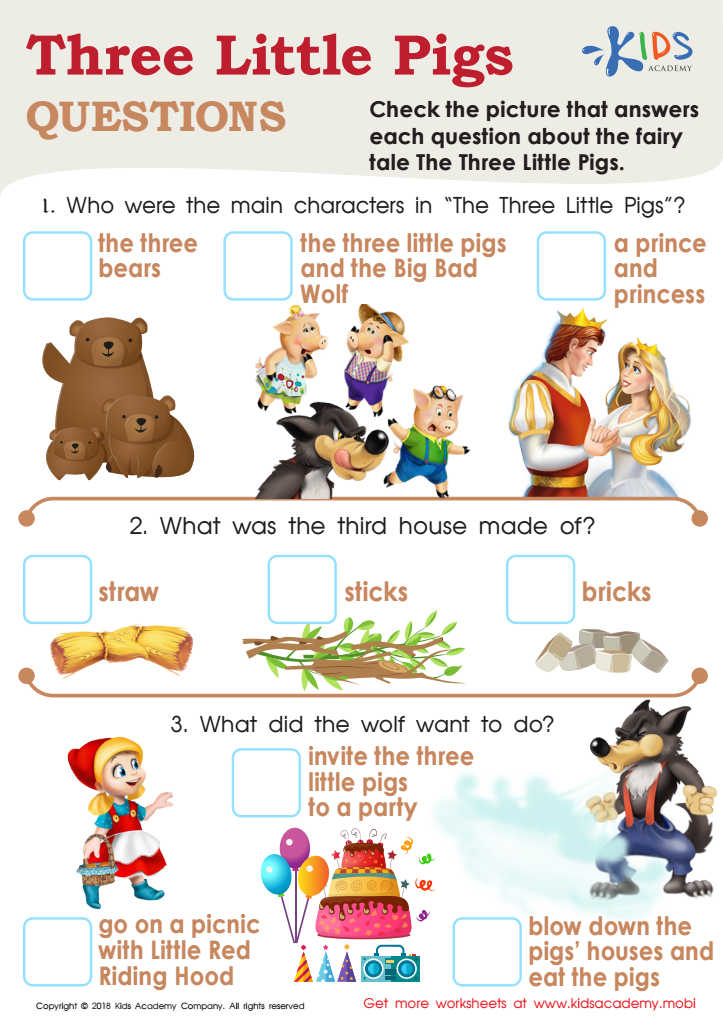 Three Little Pigs Questions Worksheet