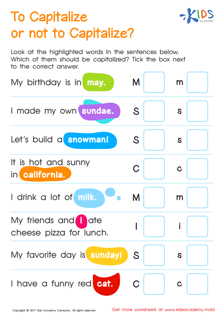 Capitalization: To Capitalize or Not? Printable