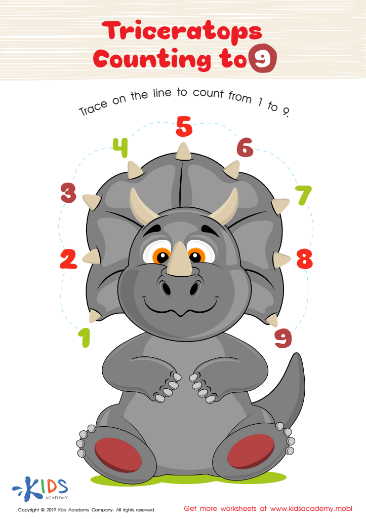 Triceratops Counting to 9 Worksheet