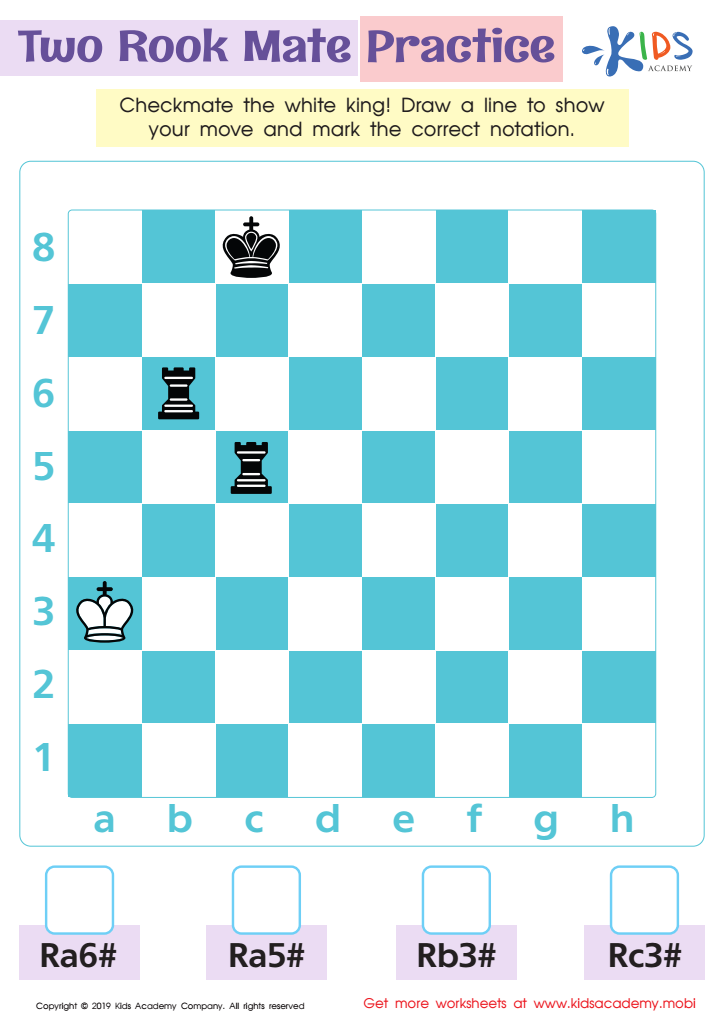 Two Rook Mate Practice Worksheet for kids