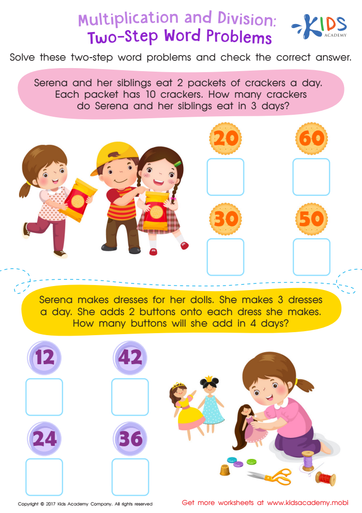 two step word problems worksheet downloadable pdf for children