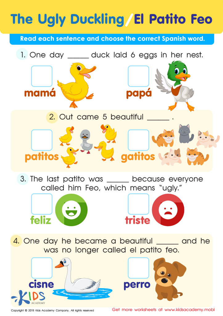 The Ugly Duckling / El Patito Feo Worksheet