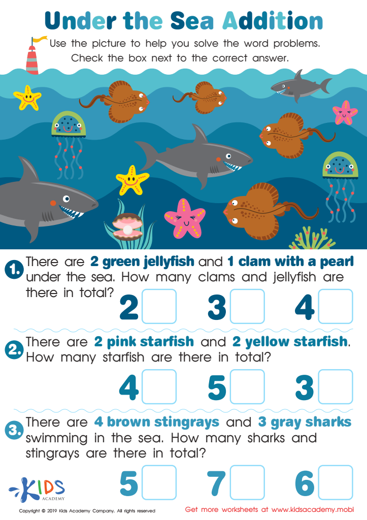 Under the Sea Addition Worksheet for kids