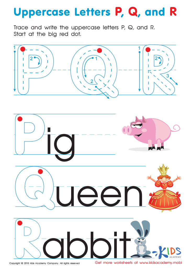 Uppercase Letters P, Q, and R Worksheet Preview