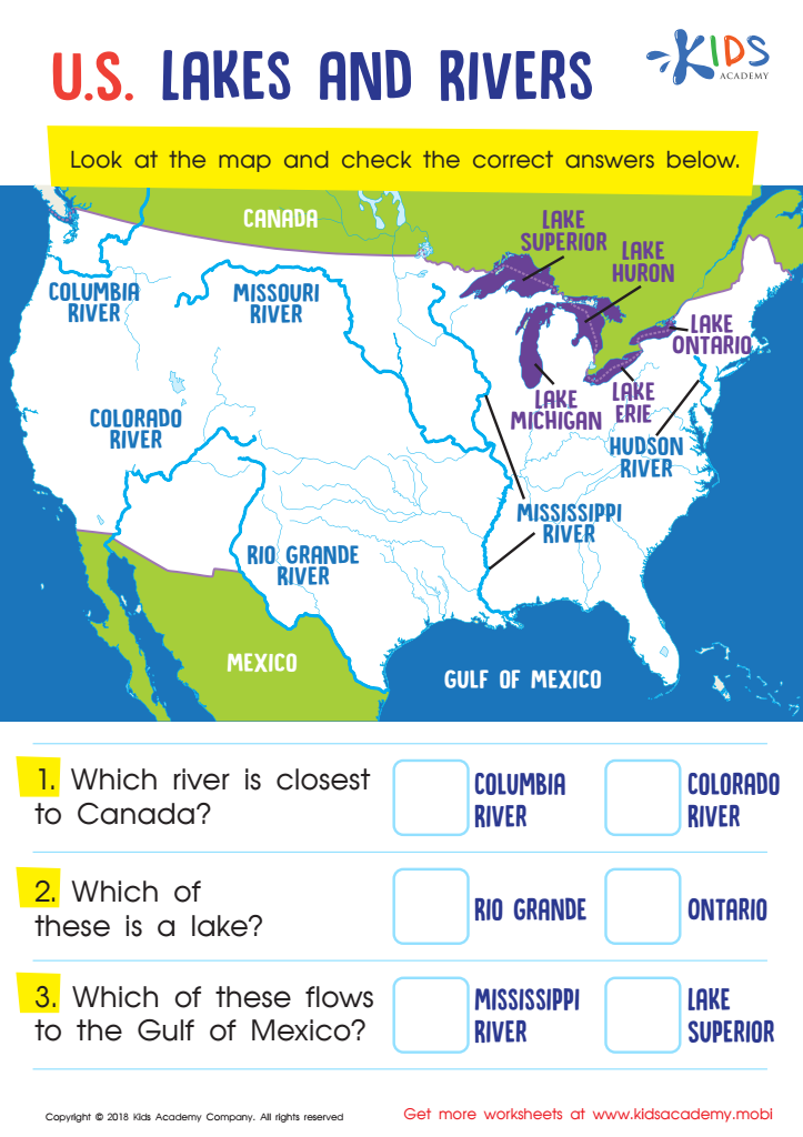 U.S. Lakes and Rivers Worksheet
