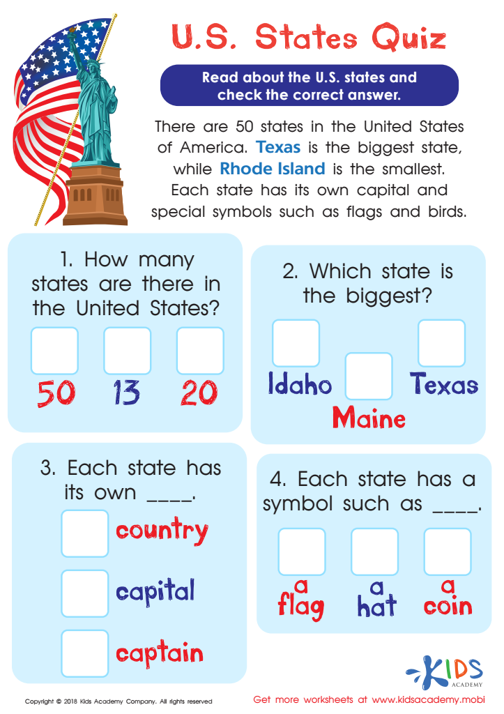 U.S. States Quiz Worksheet
