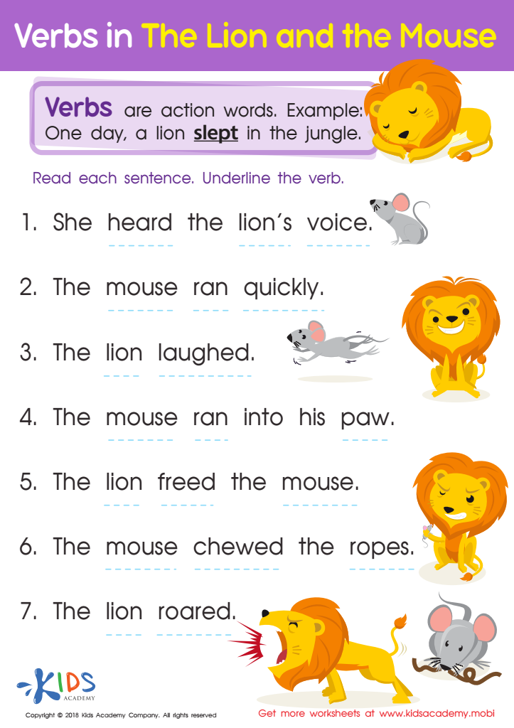 Verbs in The Lion and the Mouse Worksheet