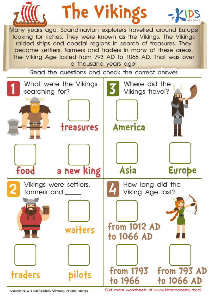 The Vikings Worksheet For Kids