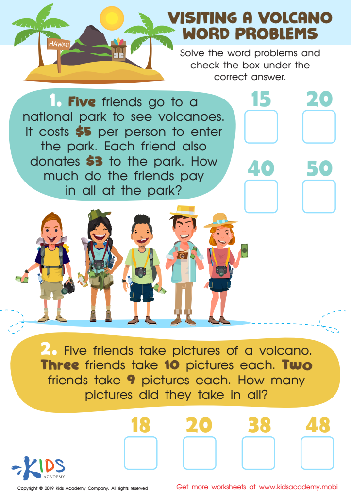 Visiting a Volcano Word Problems Worksheet