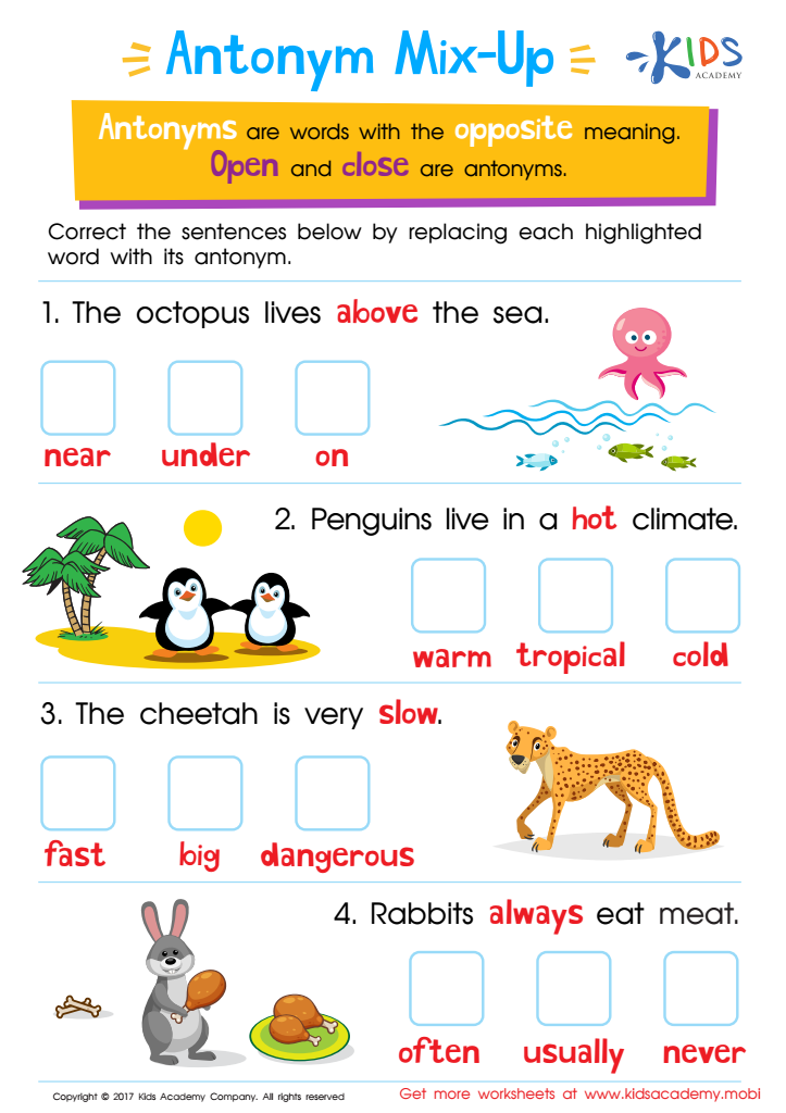 Vocabulary Antonyms Worksheet