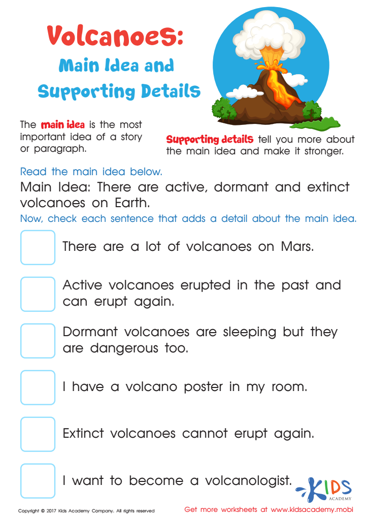 Volcano Facts Worksheet: Downloadable PDF for Children