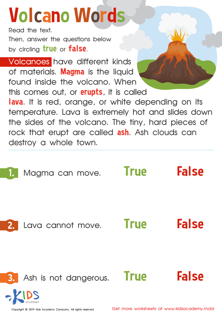 types of volcanoes worksheet