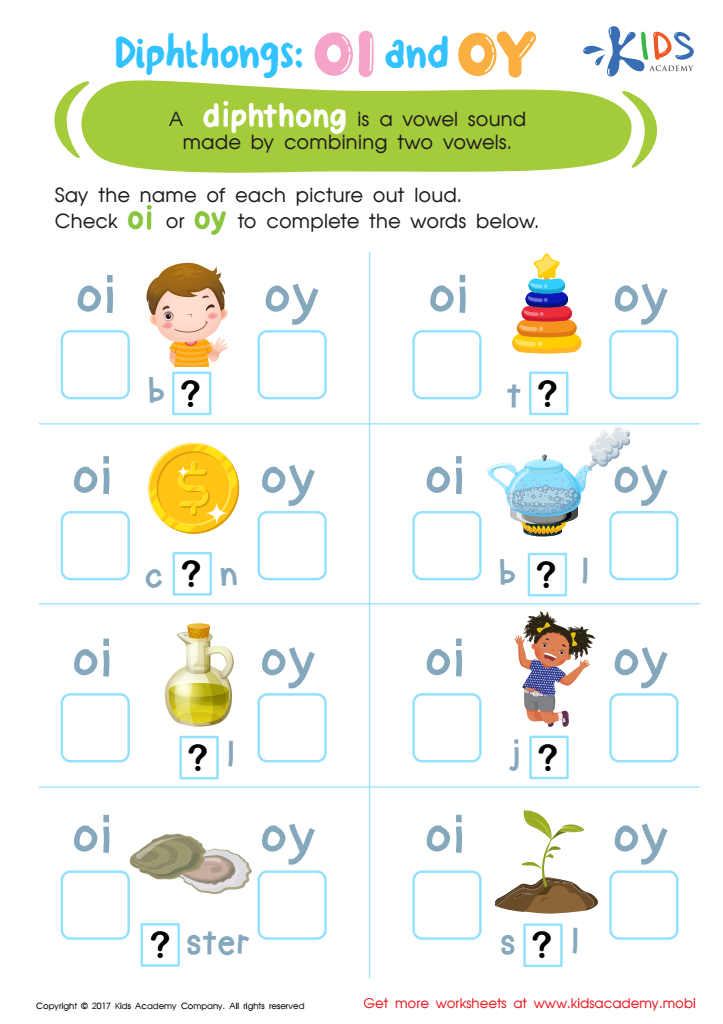 Vowel Diphthongs OI OY Worksheet