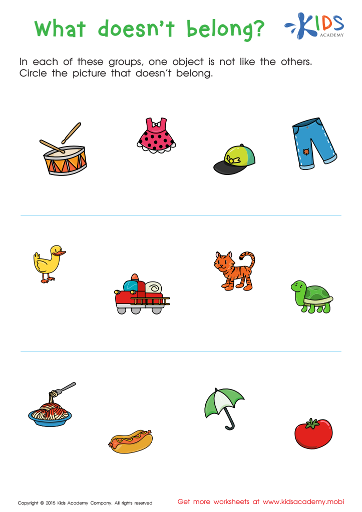 First Words: What Doesn't Belong Worksheet, Free Printout for Kids