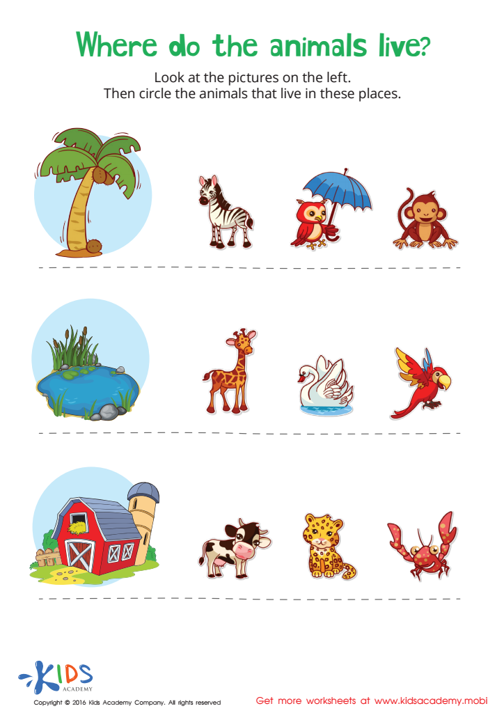 Where Animals Live Worksheet: Free Printable PDF for Children