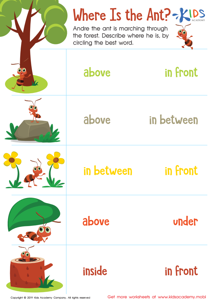 Where Is the Ant? Worksheet