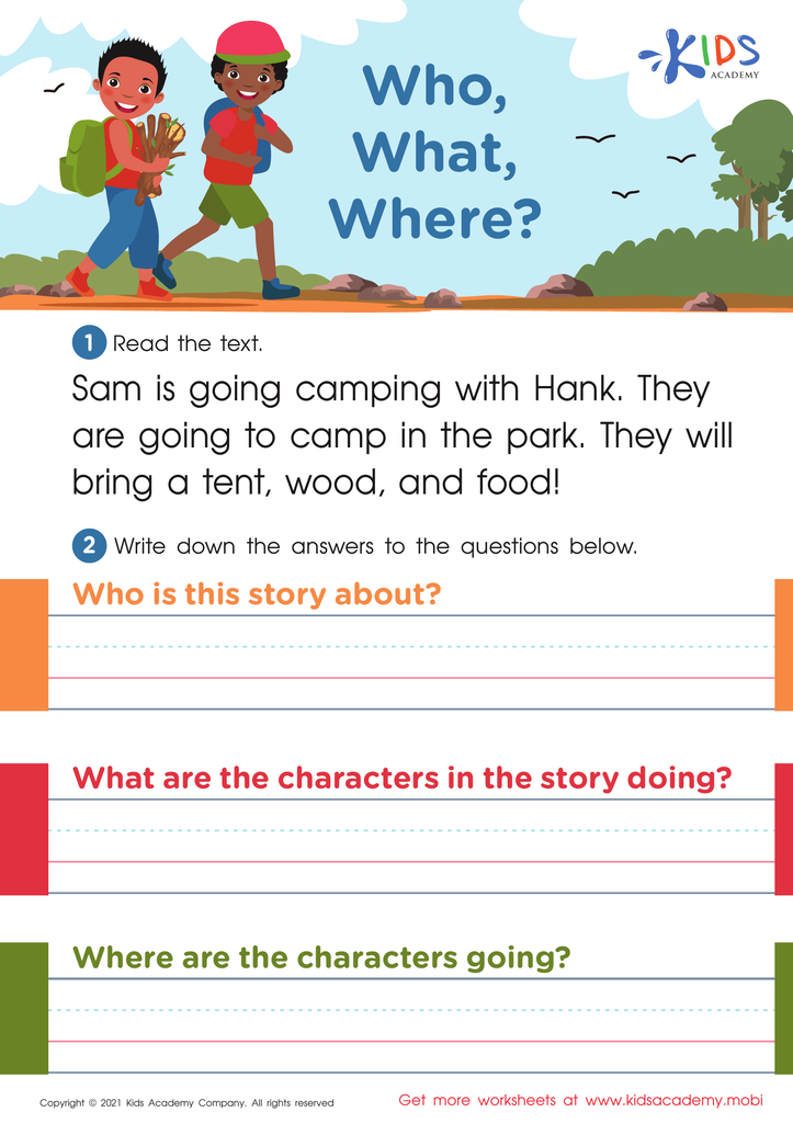 Who, What, Where? Worksheet for kids