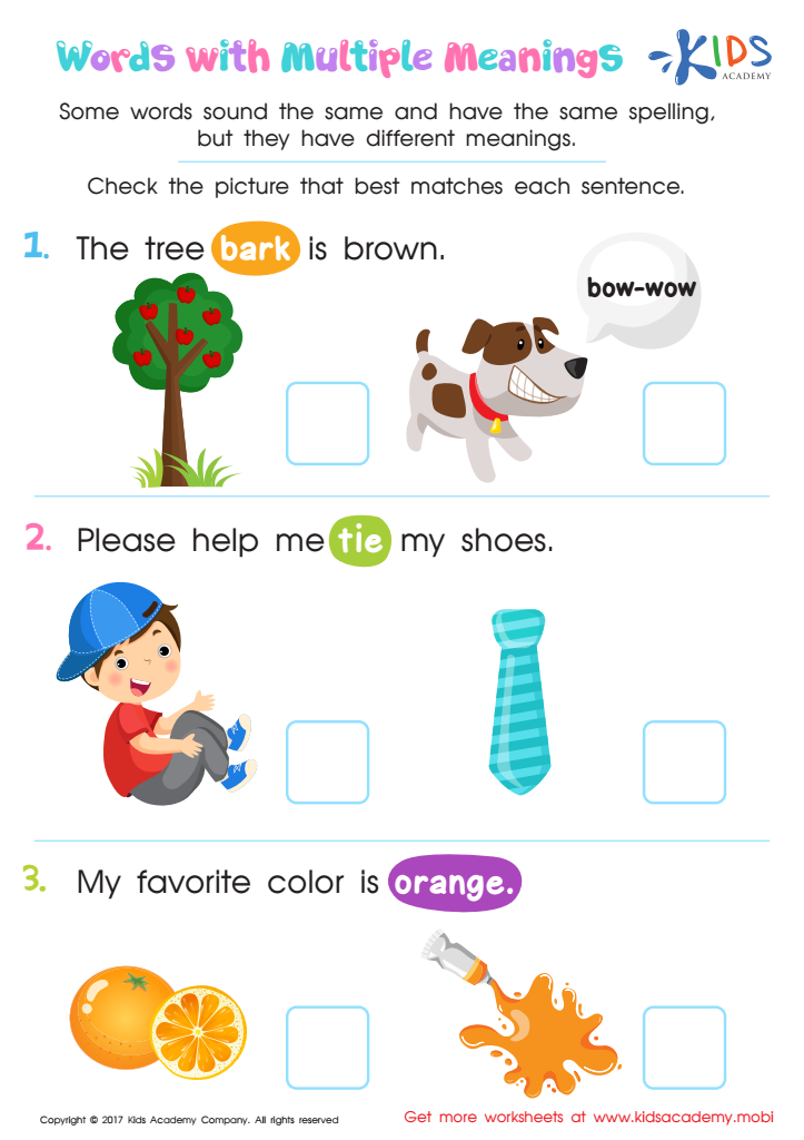 Words With Multiple Meanings Worksheet Free Printable PDF For Children