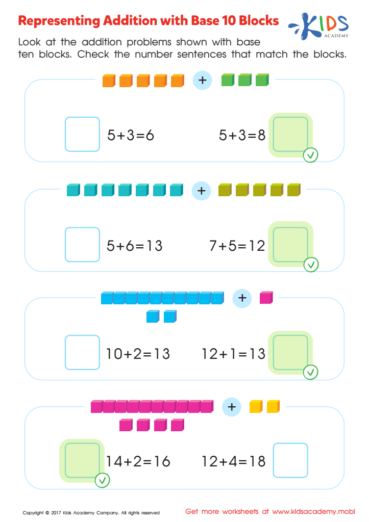 Representing Addition with Base 10 Blocks Worksheet Answer Key
