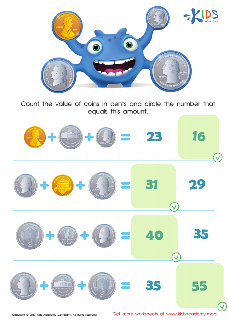 Counting the Coins Money Worksheet Answer Key