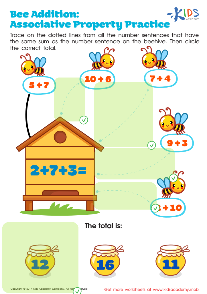 Bee Addition: Associative Property Practice Worksheet Answer Key