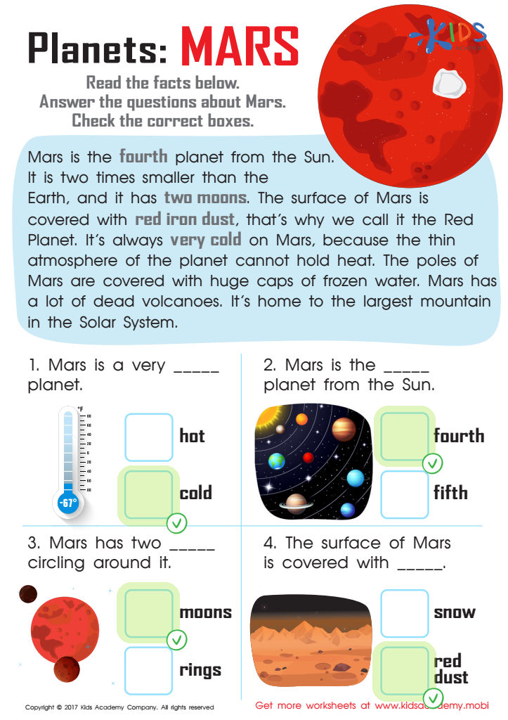 Mars Fact Printable Worksheet Answer Key