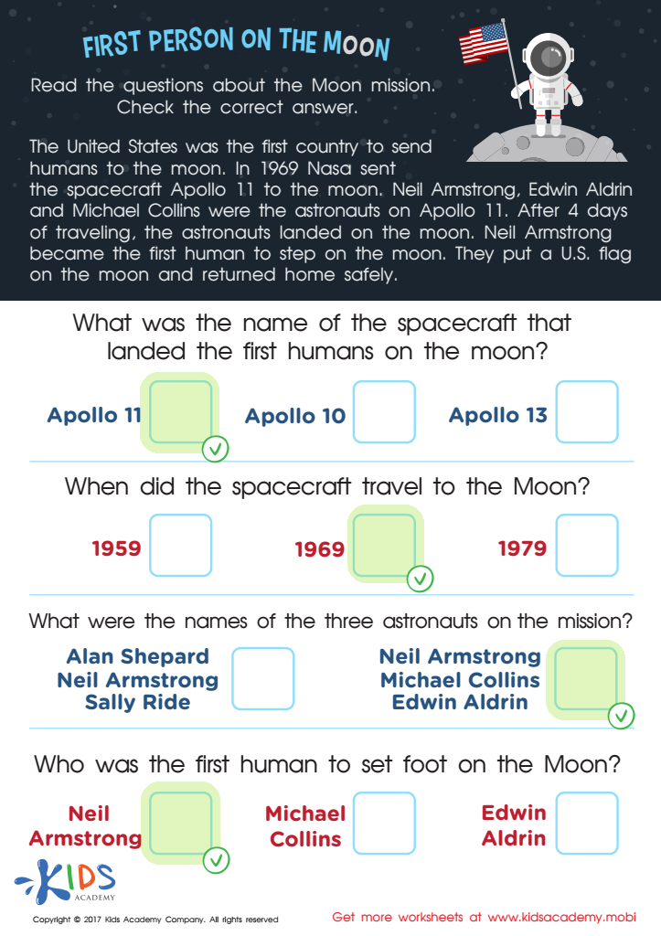 First Person on the Moon Worksheet Answer Key