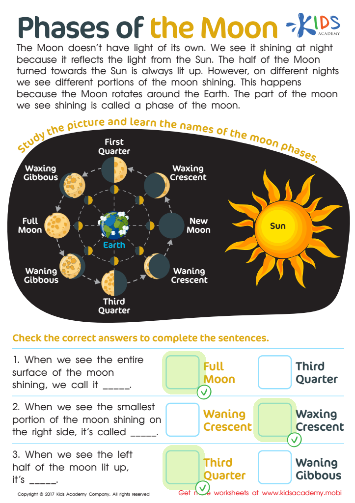 Phases Of The Moon Worksheet Free Printout For Children Answers And 