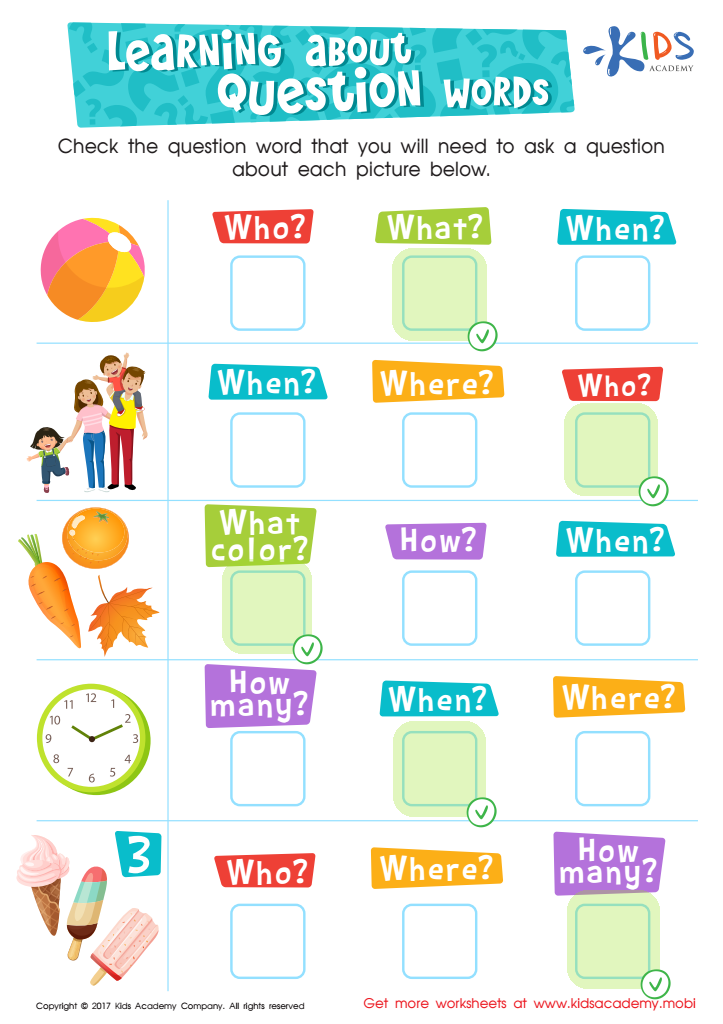 Learning about Question Words Worksheet Answer Key