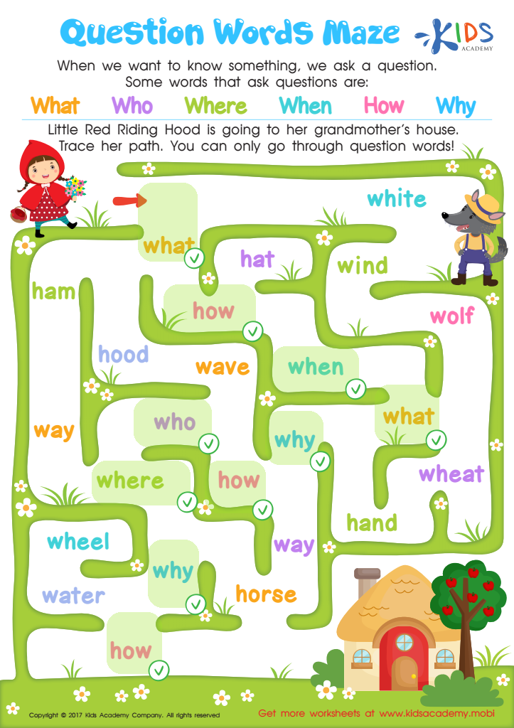 Question Words Maze Worksheet Answer Key