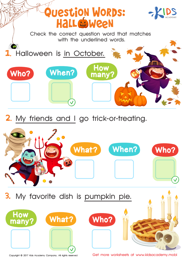 Question Words: Halloween Worksheet Answer Key